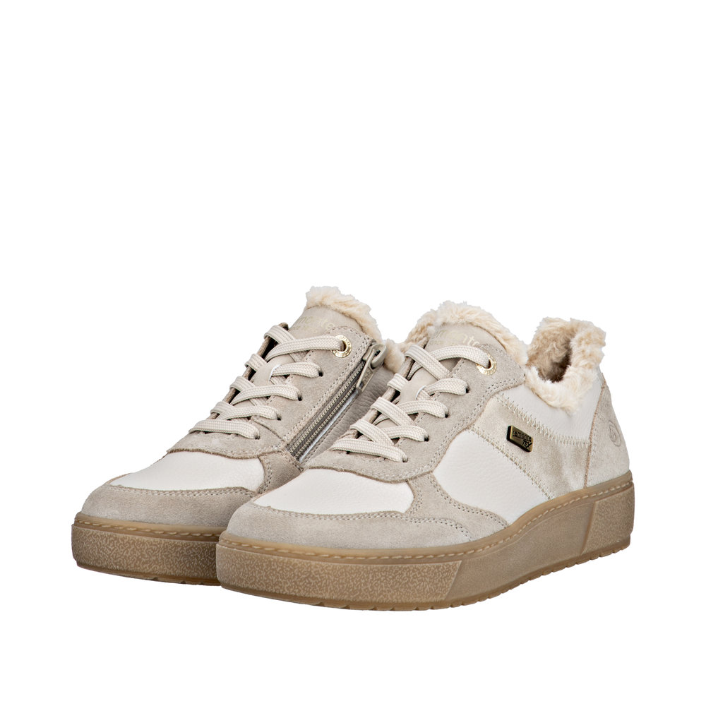 REMONTE Damen Retro Sneaker weiß beige D2T02-80 mit Warmfutter