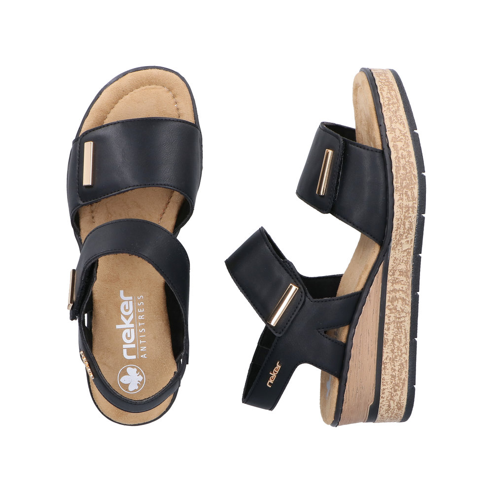 RIEKER Damen Sandale schwarz 63781-00 Keilabsatz