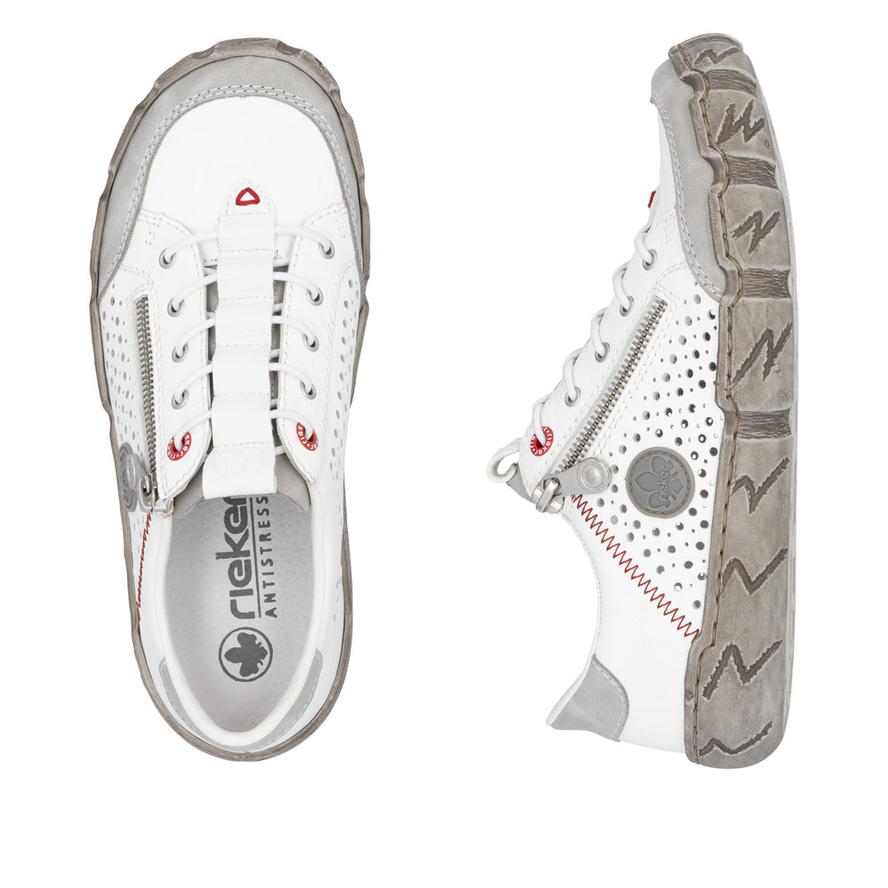 RIEKER Damen Slipper weiß L0355-80 mit Reißverschluss