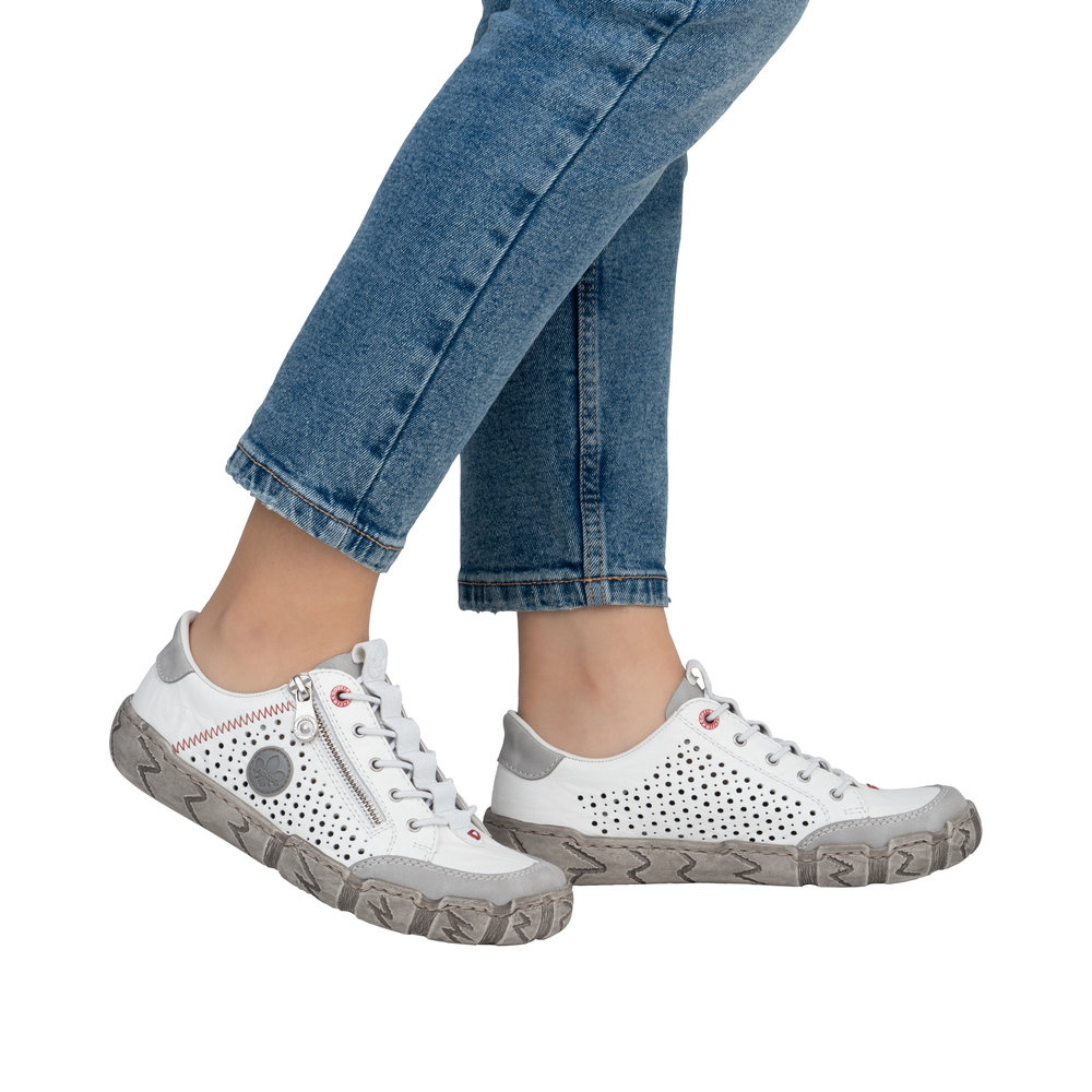 RIEKER Damen Slipper weiß L0355-80 mit Reißverschluss