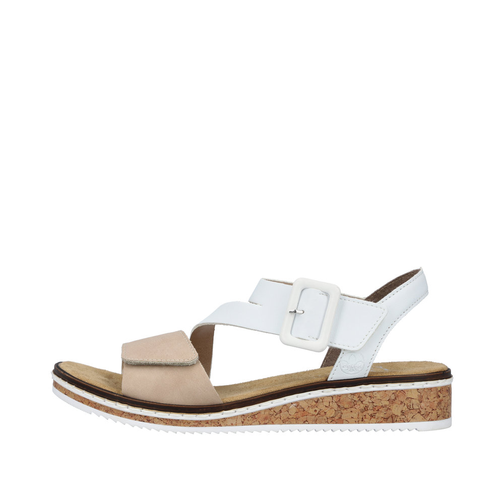 RIEKER Damen Sandale weiß beige V3660-60 mit Klettverschluss