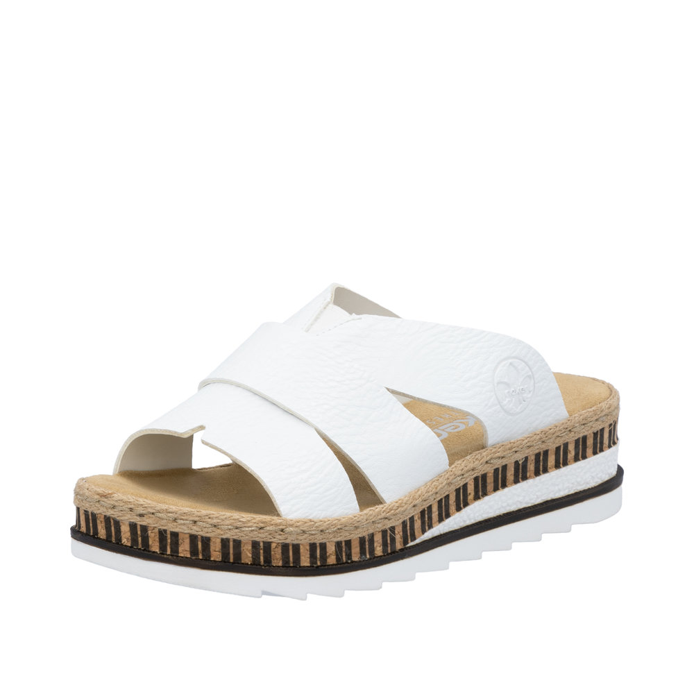RIEKER Damen Pantolette weiß V7989-80 mit Keilabsatz
