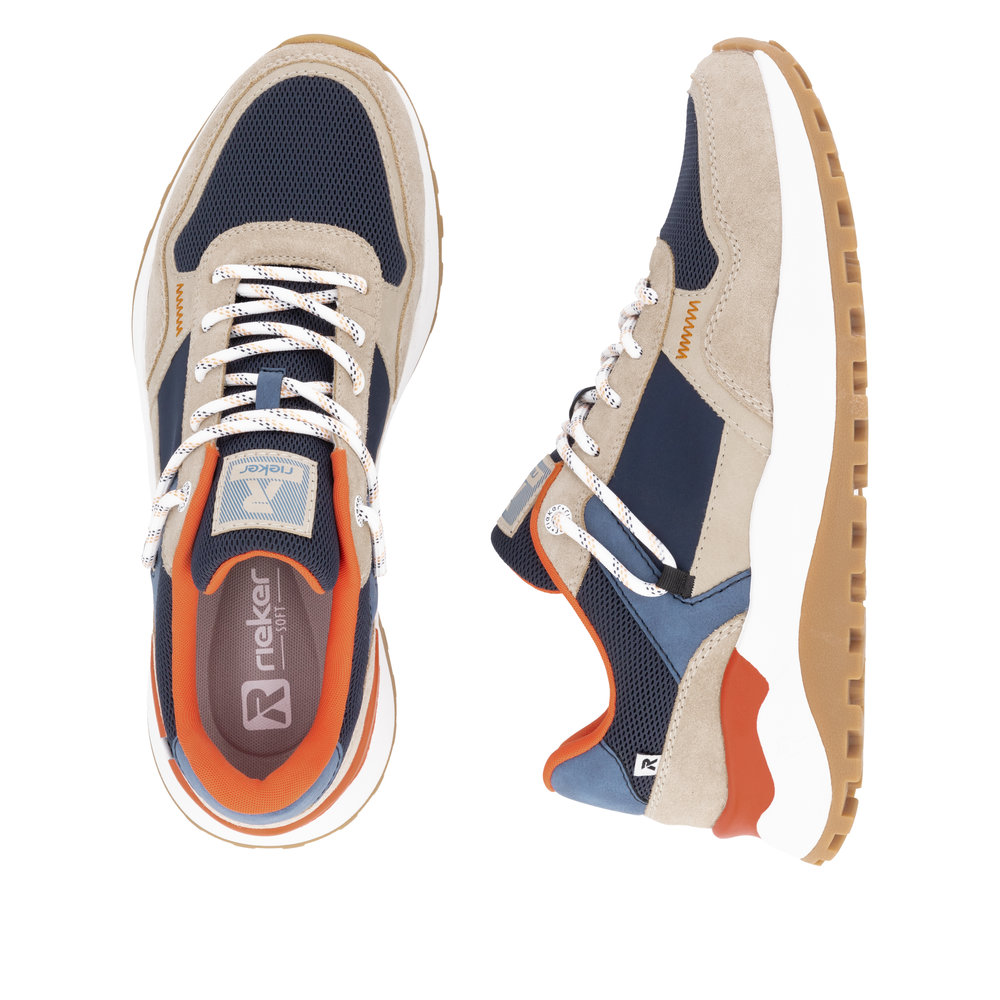 RIEKER Herren Sneaker blau beige U1300-14 kräftige Sohle