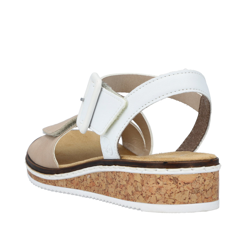 RIEKER Damen Sandale weiß beige V3660-60 mit Klettverschluss