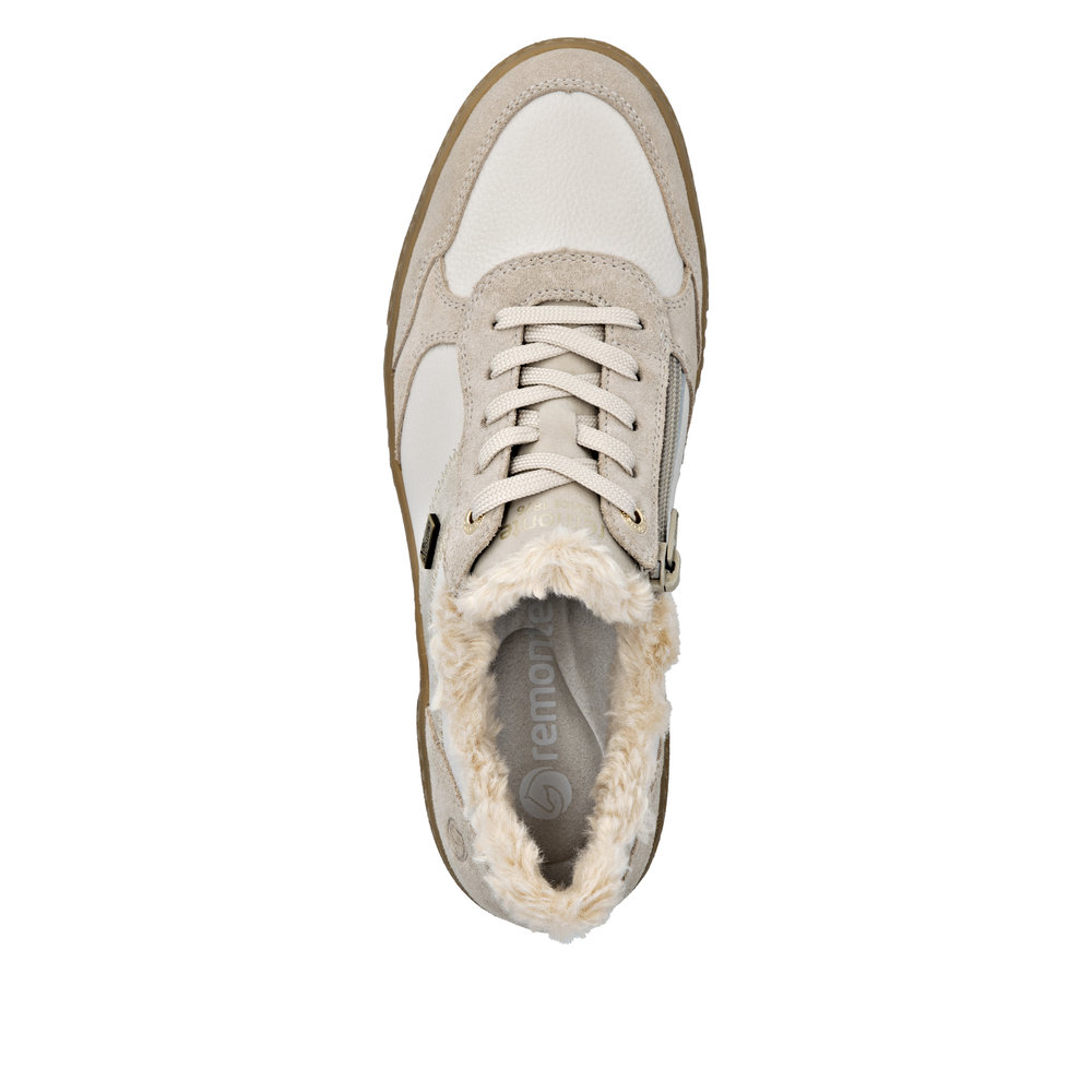 REMONTE Damen Retro Sneaker weiß beige D2T02-80 mit Warmfutter