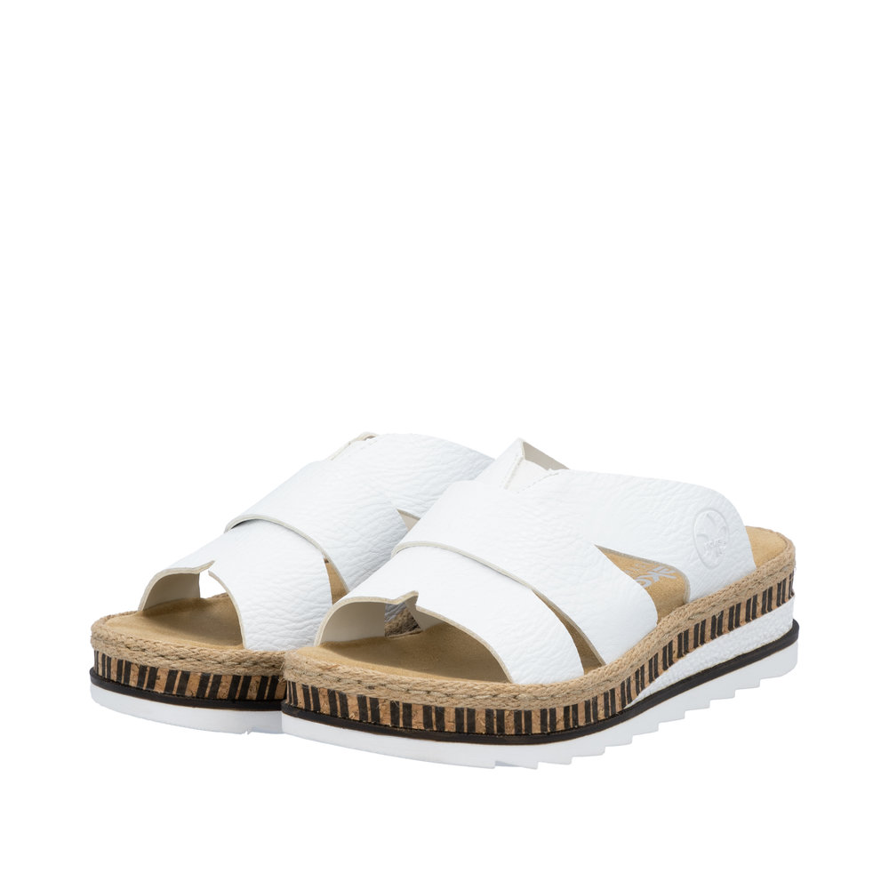 RIEKER Damen Pantolette weiß V7989-80 mit Keilabsatz