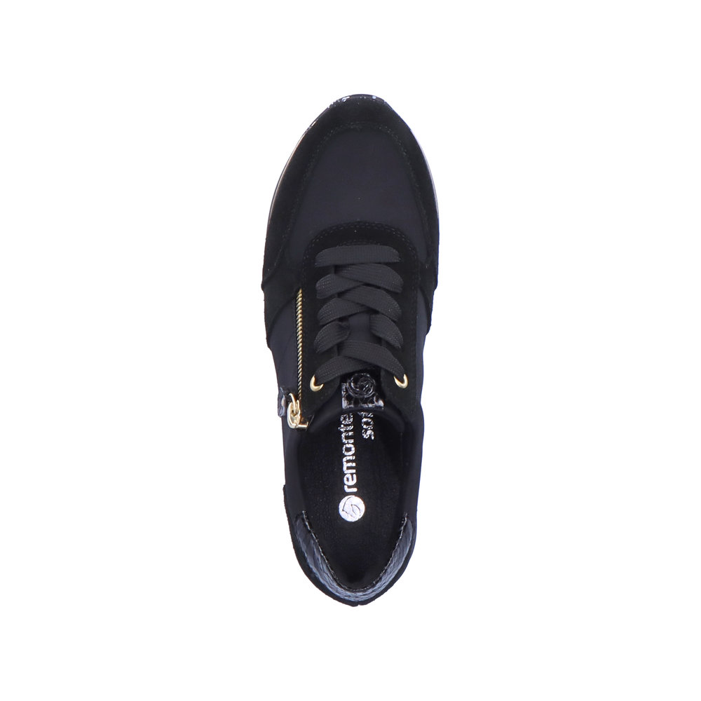REMONTE Damen Sneaker schwarz gold D1316-01 Reißverschluss