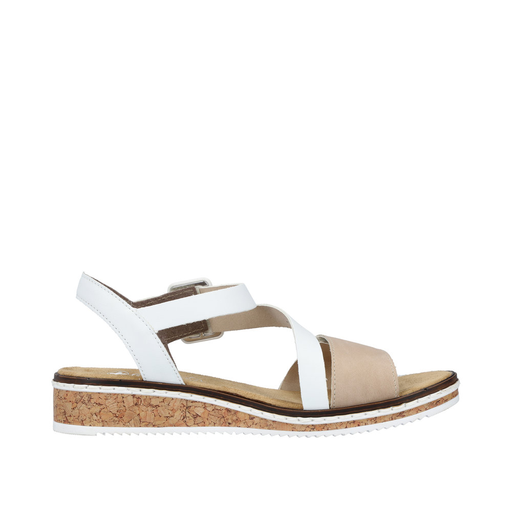 RIEKER Damen Sandale weiß beige V3660-60 mit Klettverschluss RIEKER Damen Sandale weiß beige V3660-60 mit Klettverschluss