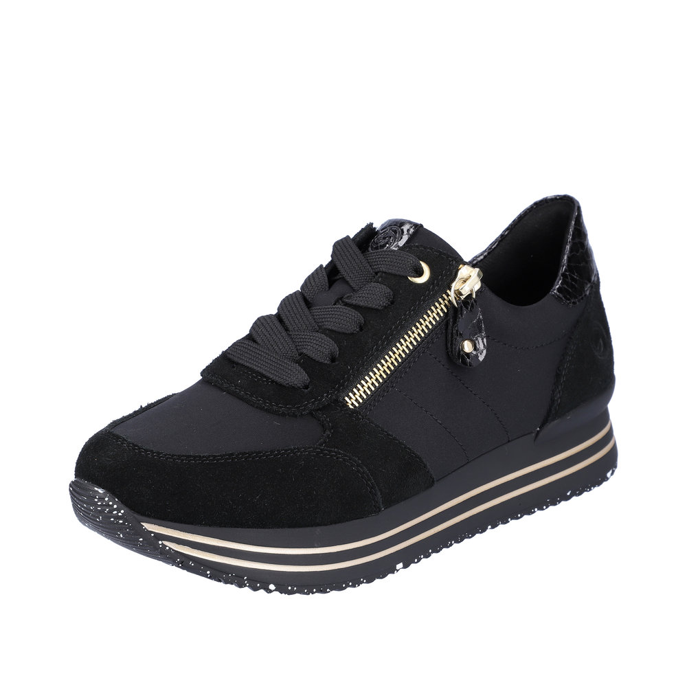 REMONTE Damen Sneaker schwarz gold D1316-01 Reißverschluss