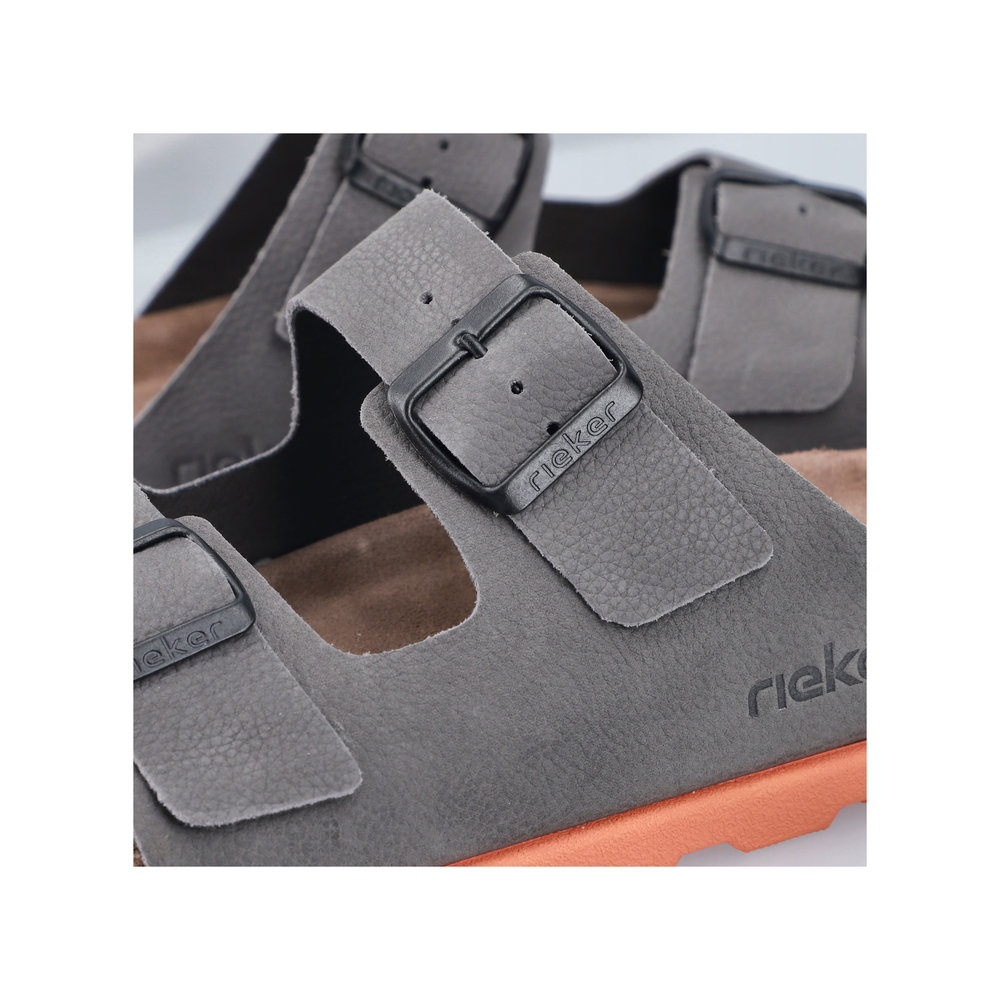 RIEKER Herren Pantolette grau 21190-40 Tieffußbett Leder