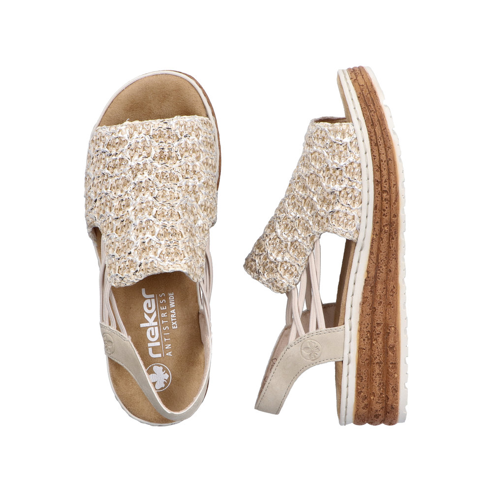 RIEKER Damen Sandale beige silber 62741-60 Gummizug
