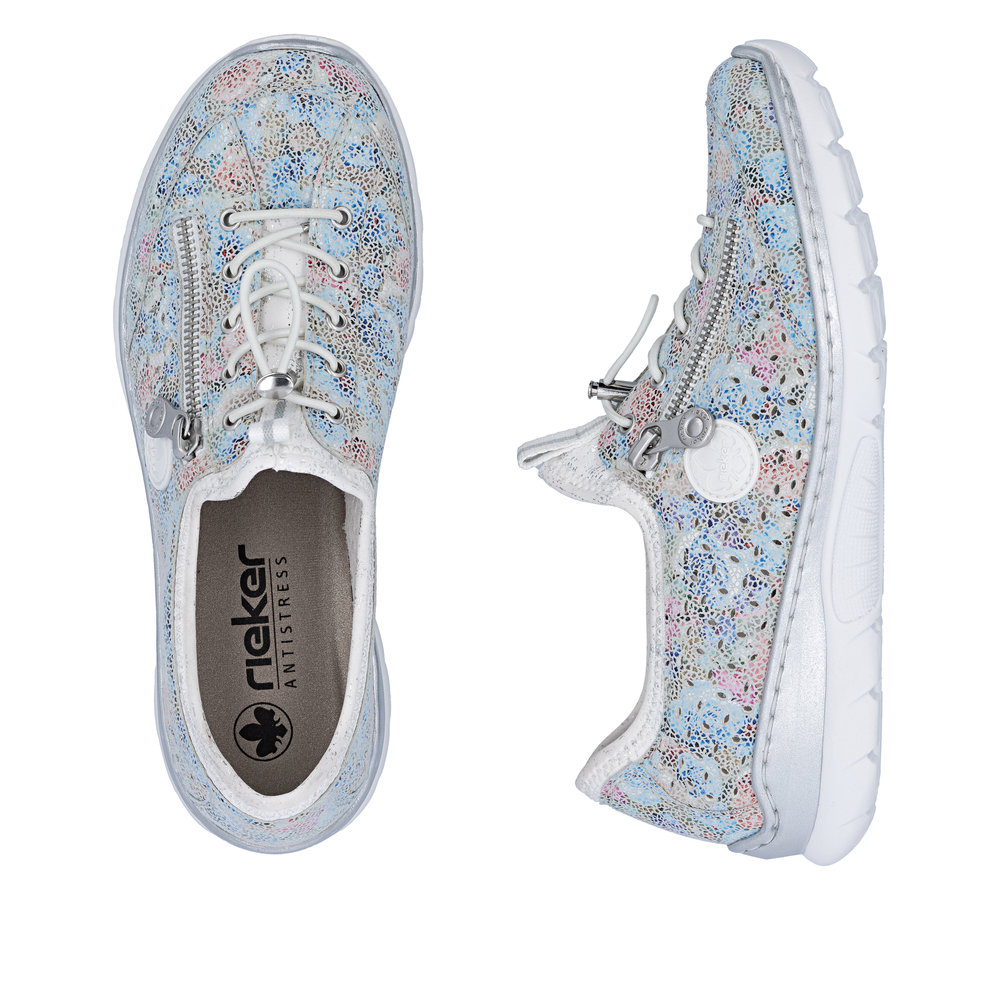 RIEKER Damen Sneaker Slipper weiß bunt L3252-91 Gummizug