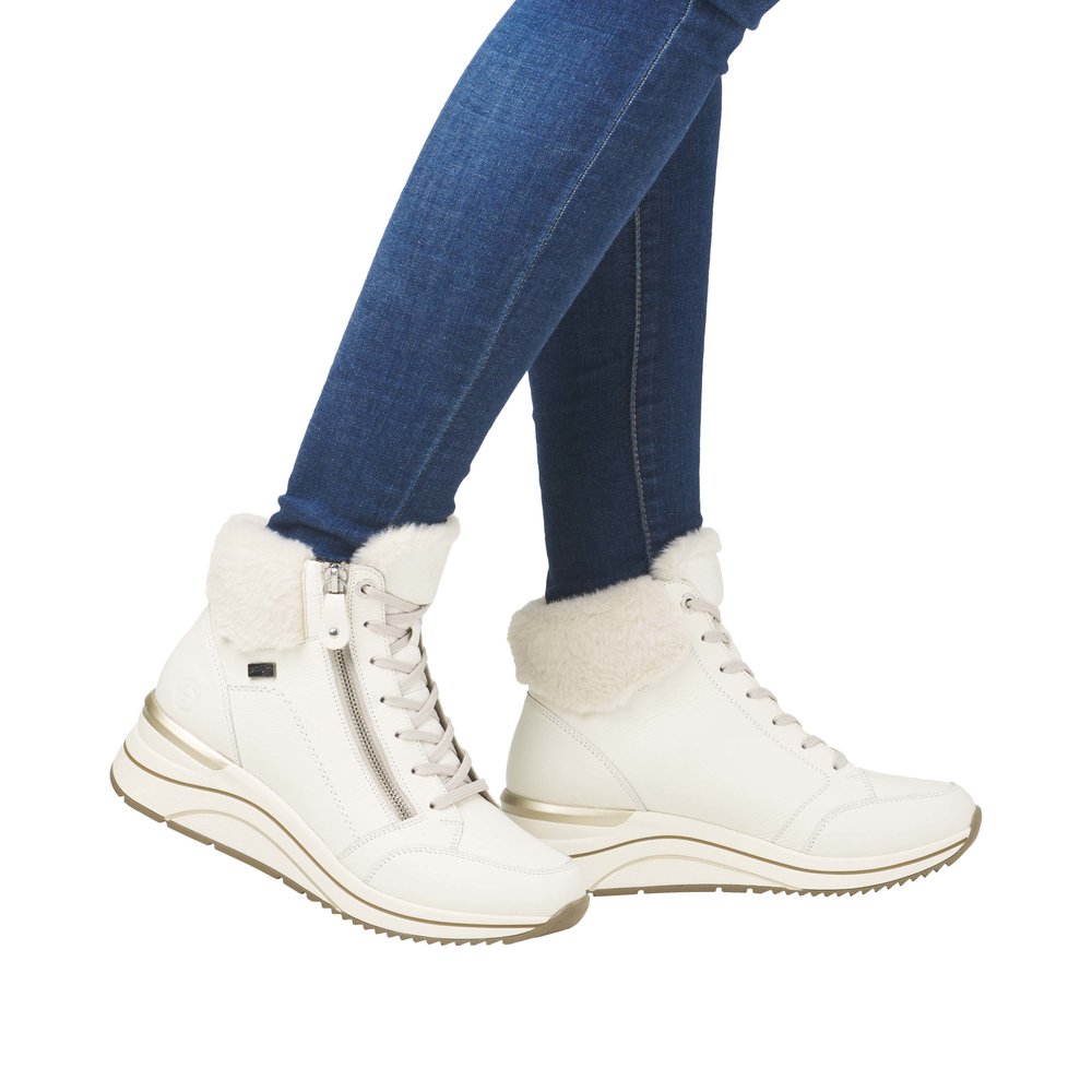 REMONTE Damen Boots Stiefelette Wollweiß D0T77-80 echt Leder