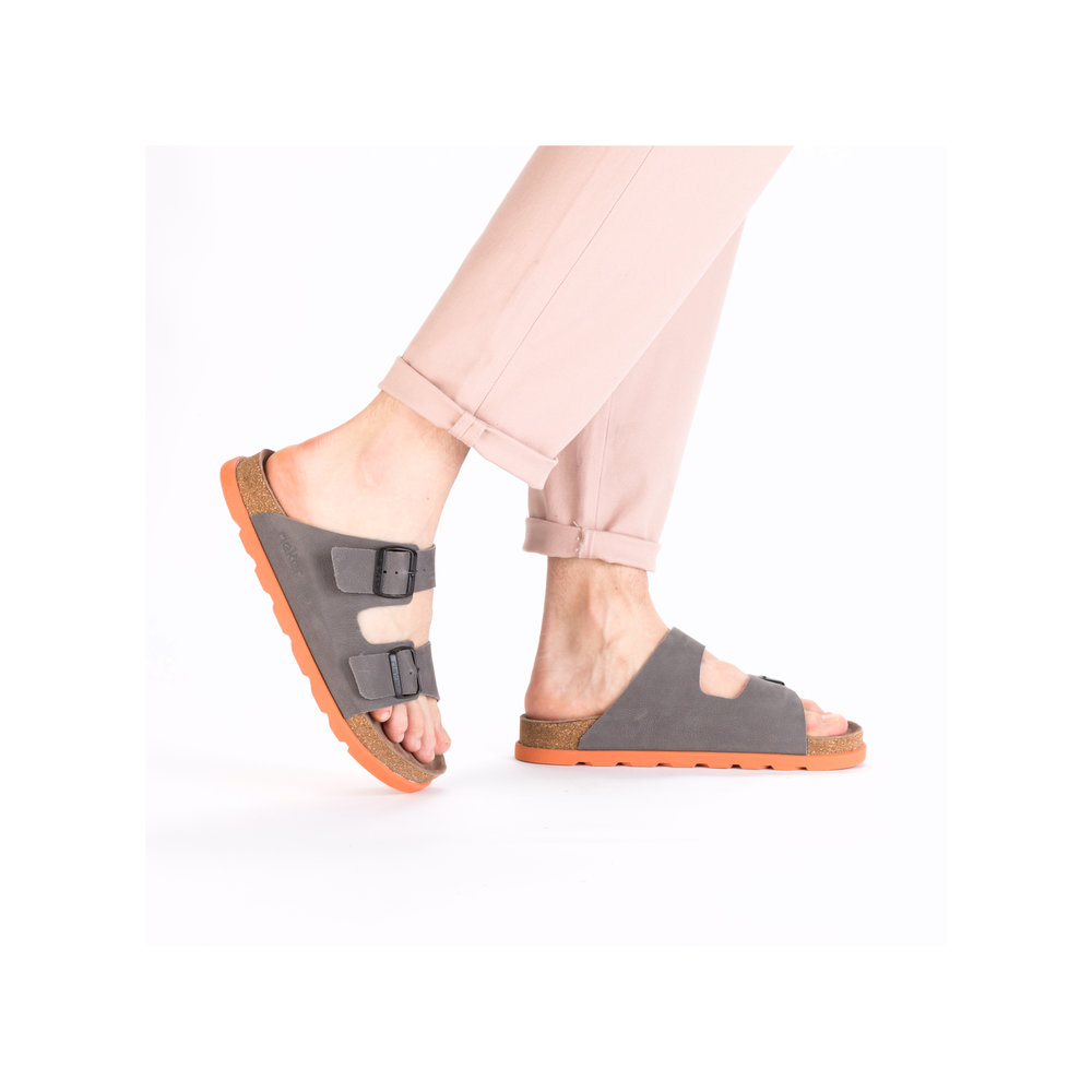 RIEKER Herren Pantolette grau 21190-40 Tieffußbett Leder