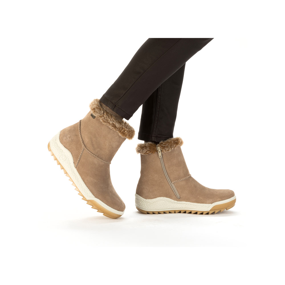 RIEKER Damen Stiefelette beige Y4780-64 Leder und Warmfutter