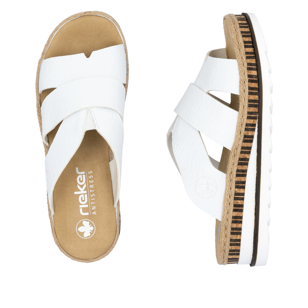 RIEKER Damen Pantolette weiß V7989-80 mit Keilabsatz