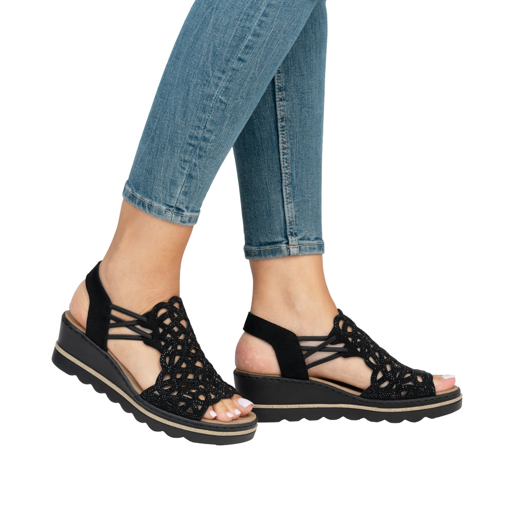 RIEKER Damen Sandalette schwarz 67465-00 mit Glitzer