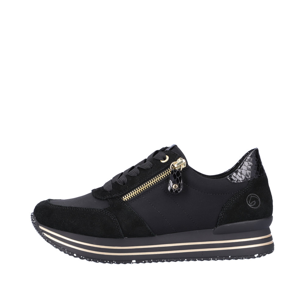 REMONTE Damen Sneaker schwarz gold D1316-01 Reißverschluss