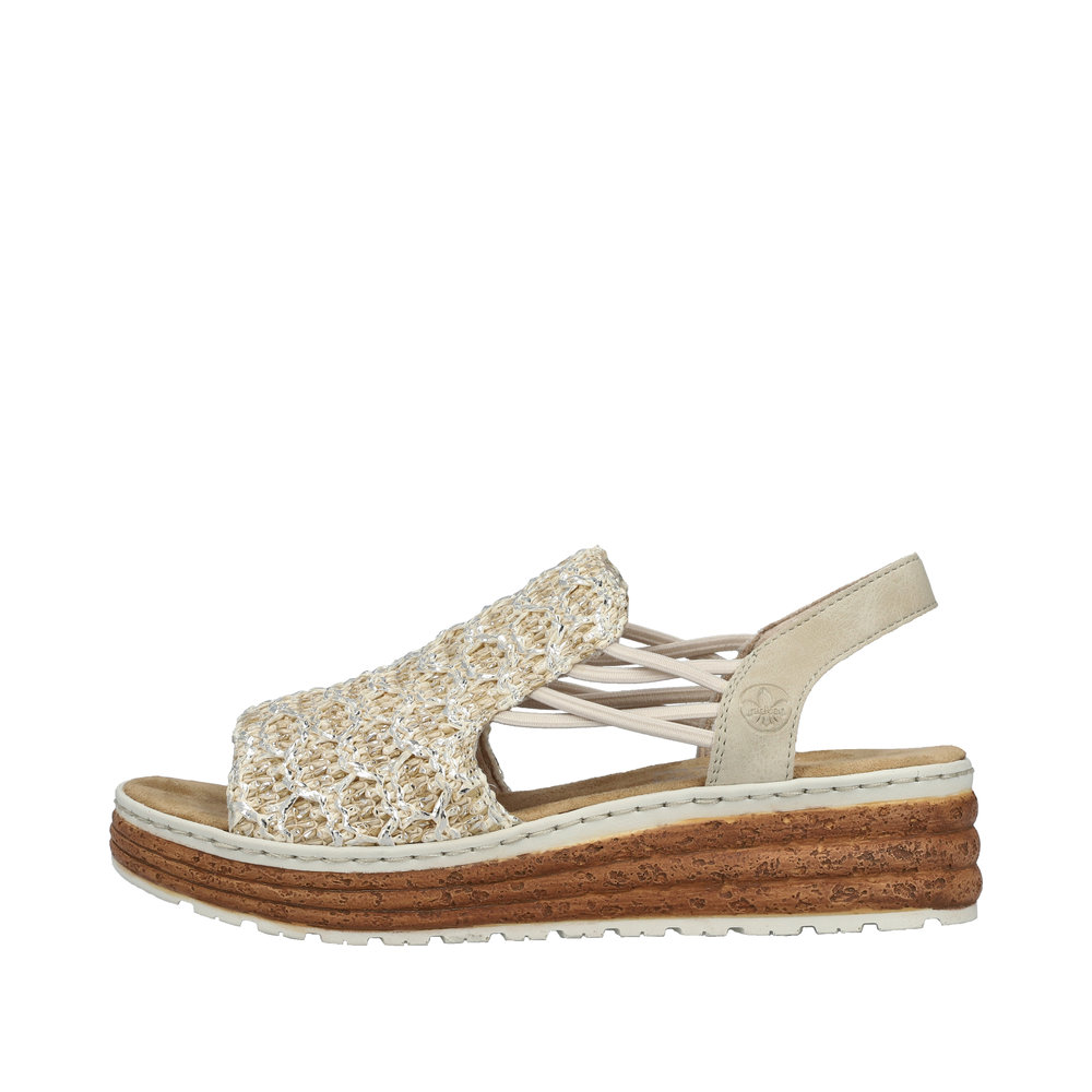 RIEKER Damen Sandale beige silber 62741-60 Gummizug