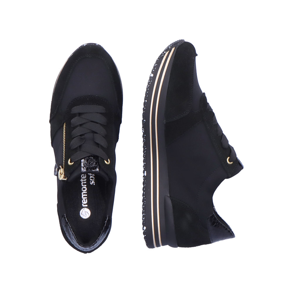 REMONTE Damen Sneaker schwarz gold D1316-01 Reißverschluss