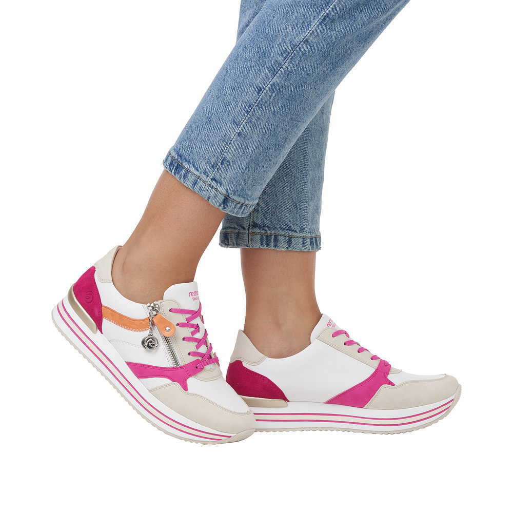 REMONTE Damen Sneaker weiß pink orange D1323-80 echt Leder