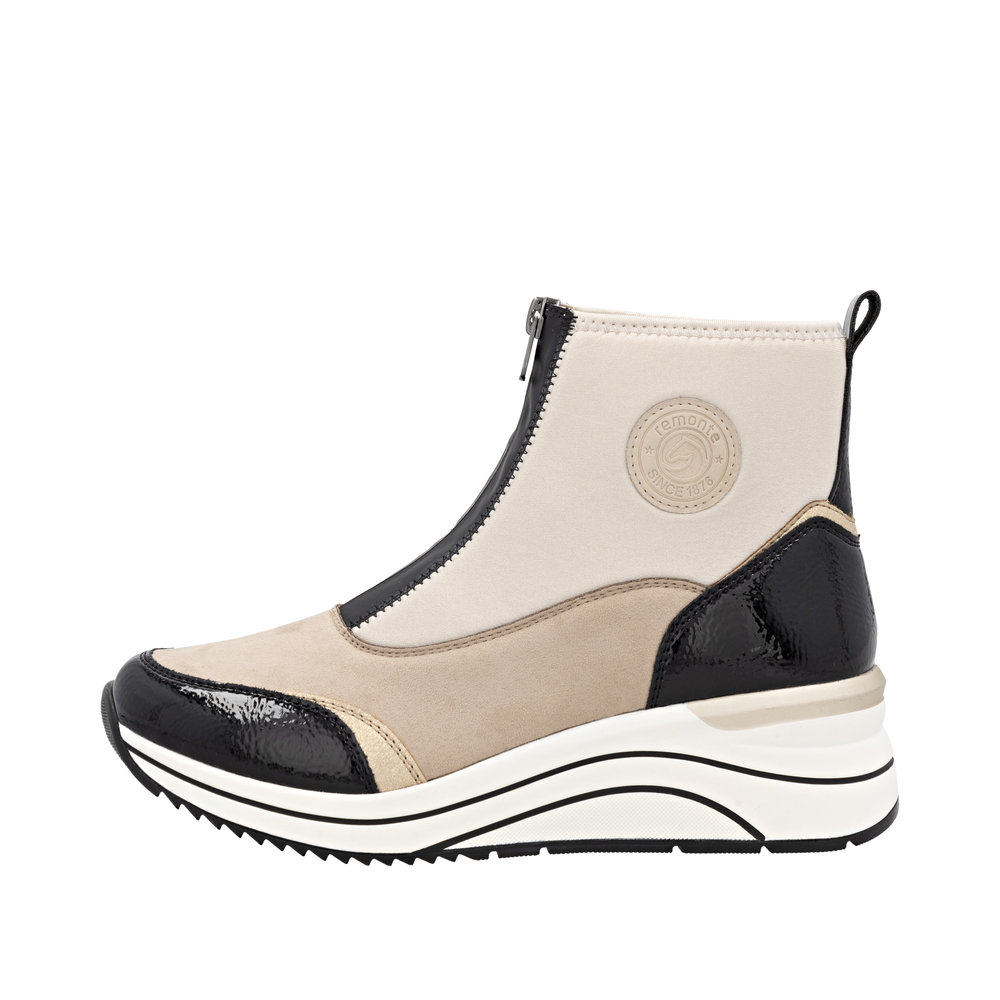 REMONTE Damen Boots Stiefelette schwarz beige D0T78-60