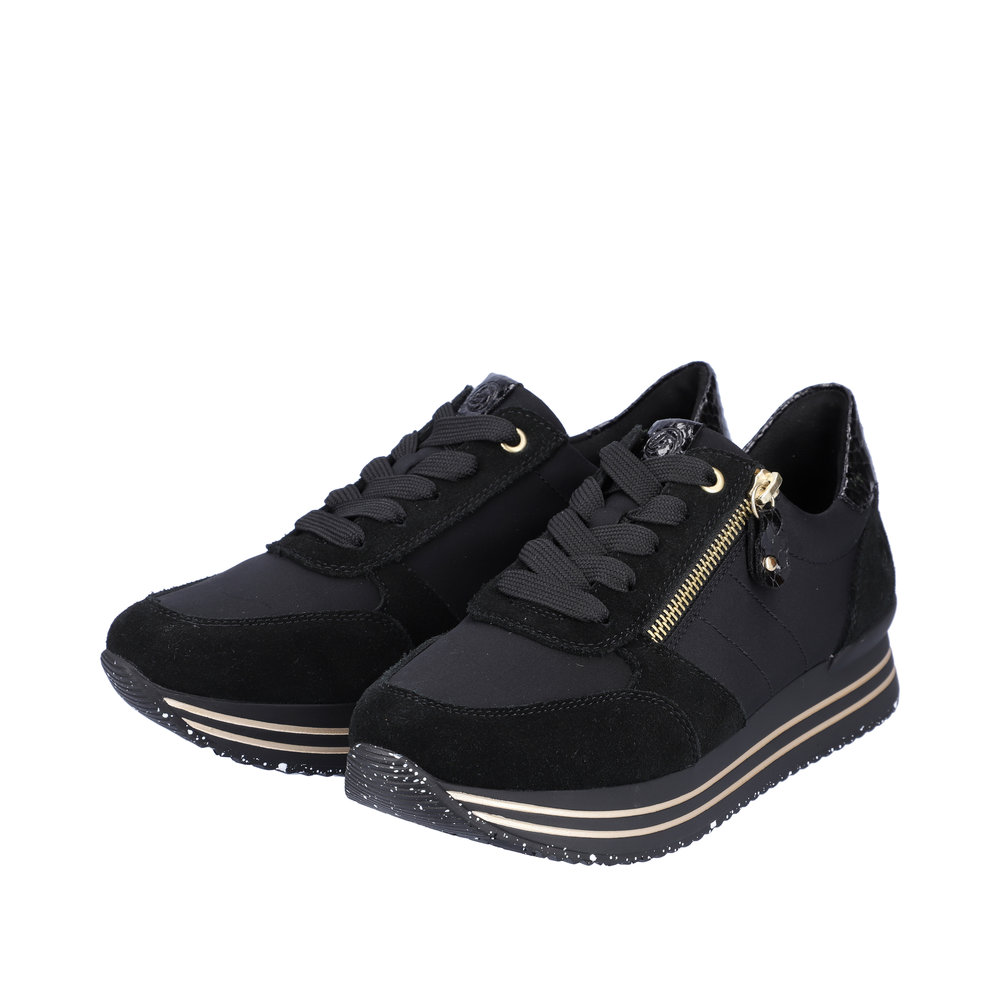 REMONTE Damen Sneaker schwarz gold D1316-01 Reißverschluss