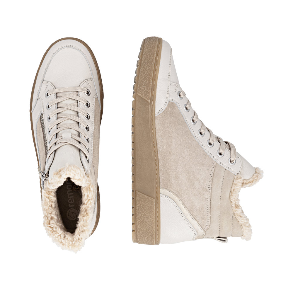 REMONTE Damen Stiefelette weiß beige D2T72-80 Leder mit TEX
