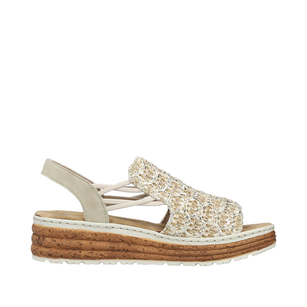 RIEKER Damen Sandale beige silber 62741-60 Gummizug