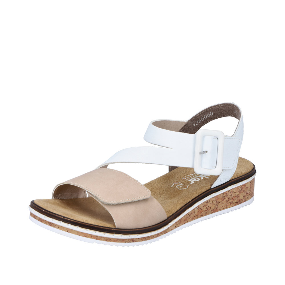 RIEKER Damen Sandale weiß beige V3660-60 mit Klettverschluss RIEKER Damen Sandale weiß beige V3660-60 mit Klettverschluss