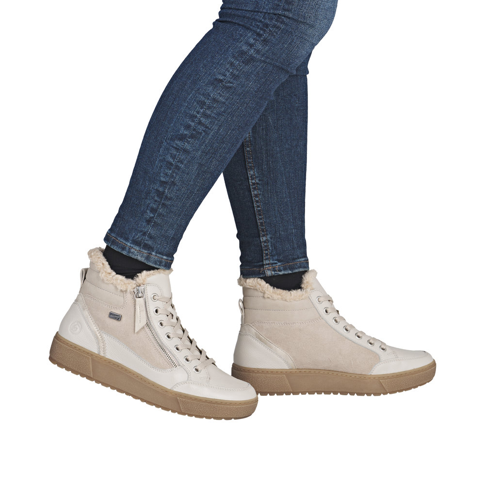 REMONTE Damen Stiefelette weiß beige D2T72-80 Leder mit TEX