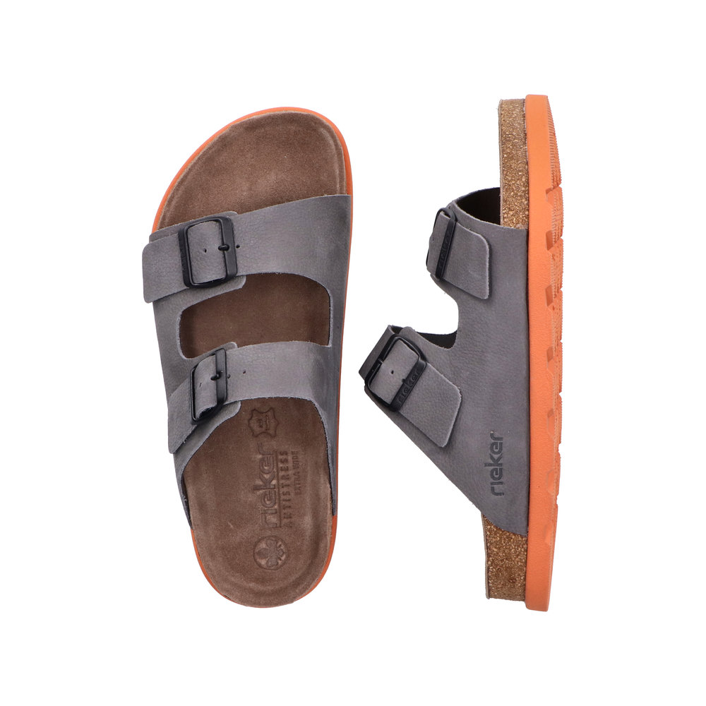 RIEKER Herren Pantolette grau 21190-40 Tieffußbett Leder