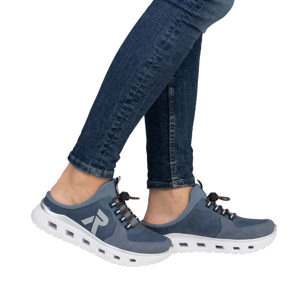 RIEKER Damen Sabot Slipper blau M6069-10 super leicht