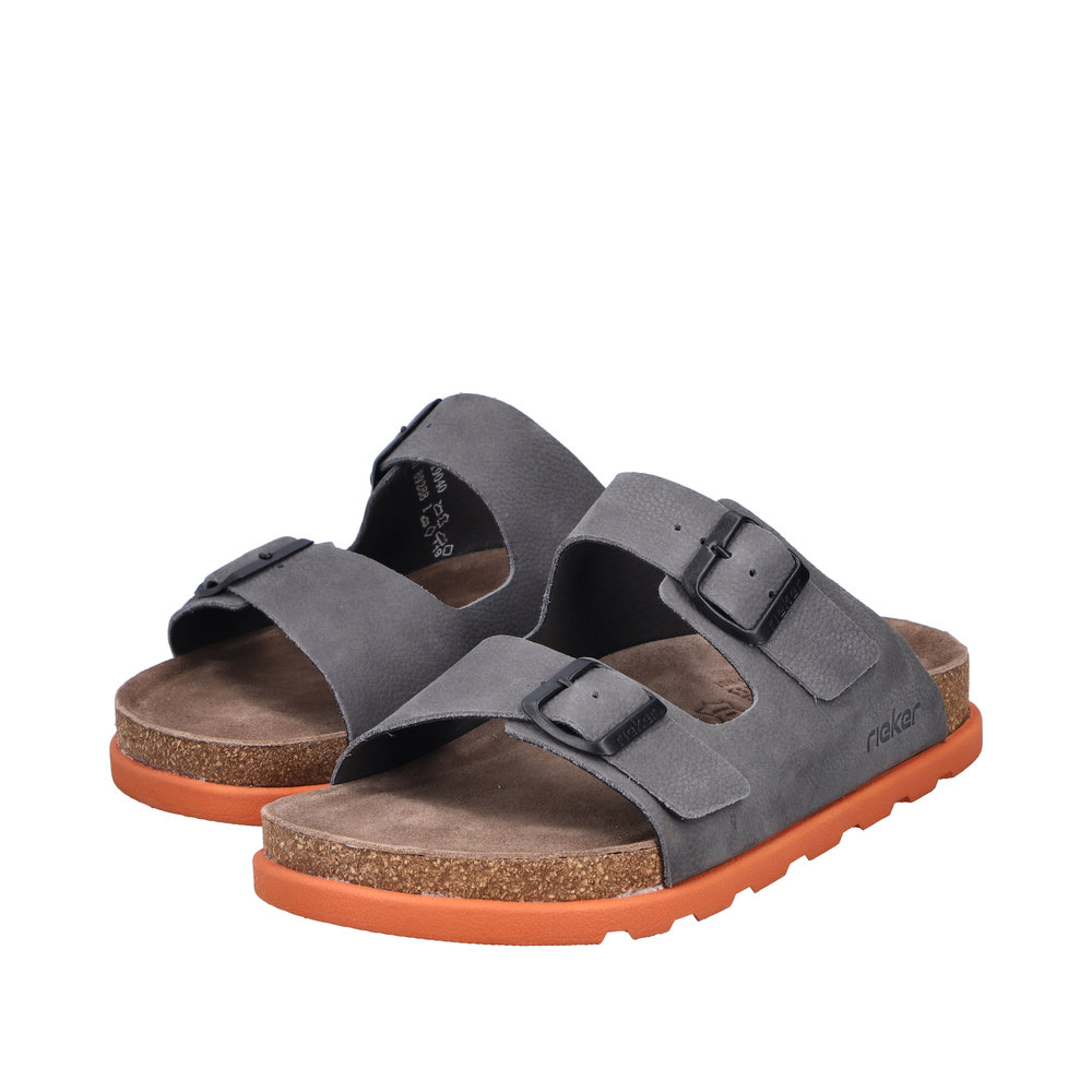 RIEKER Herren Pantolette grau 21190-40 Tieffußbett Leder