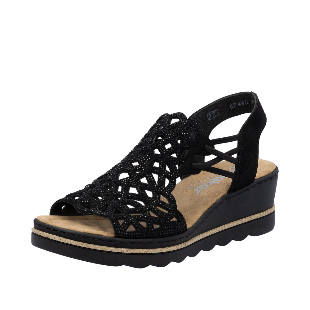 RIEKER Damen Sandalette schwarz 67465-00 mit Glitzer