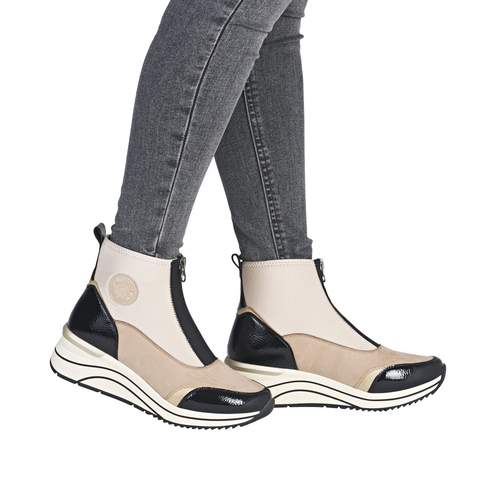 REMONTE Damen Boots Stiefelette schwarz beige D0T78-60