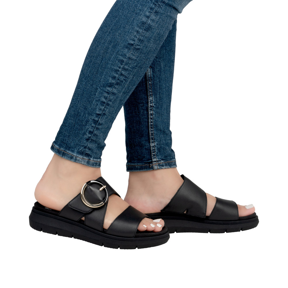 REMONTE Damen Pantolette schwarz D2K51-00 echt Leder