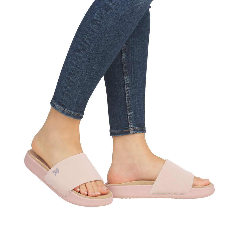 RIEKER Damen Pantolette rosa W3250-31 mit Lederfußbett