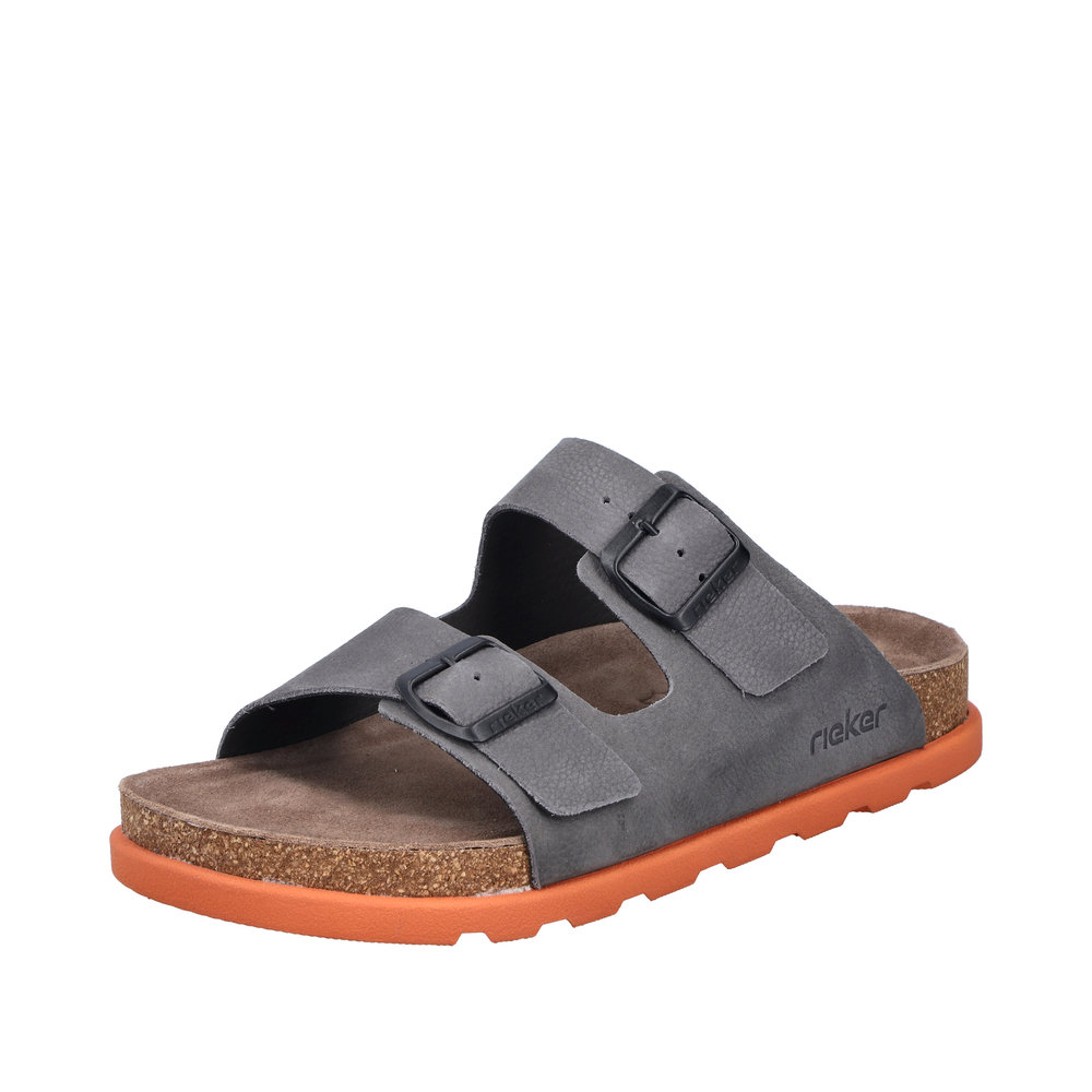 RIEKER Herren Pantolette grau 21190-40 Tieffußbett Leder