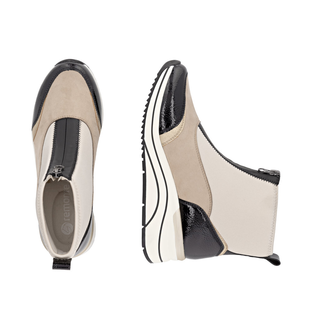 REMONTE Damen Boots Stiefelette schwarz beige D0T78-60