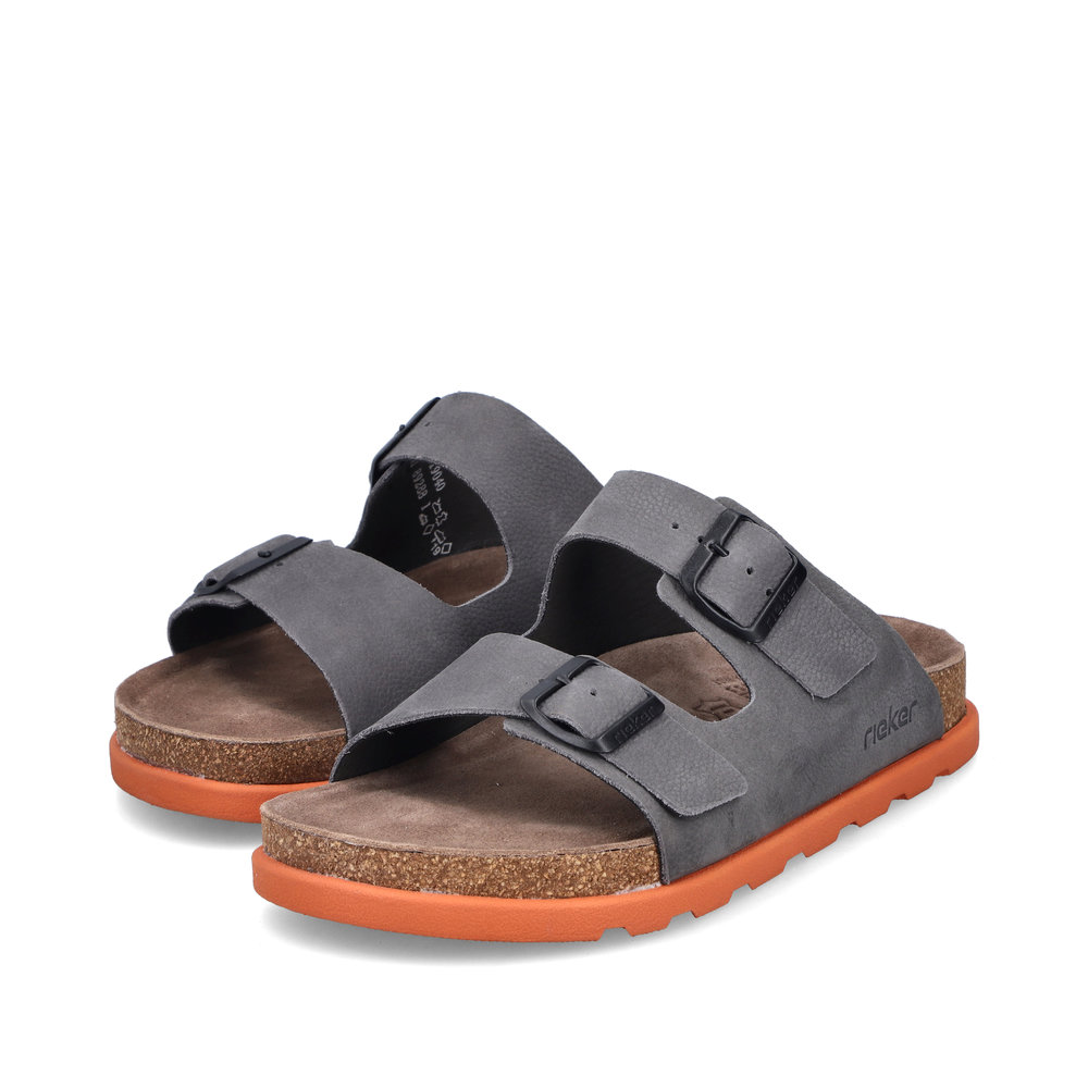Rieker Herren Pantolette 21190 in Grau mit Sohle in Orange