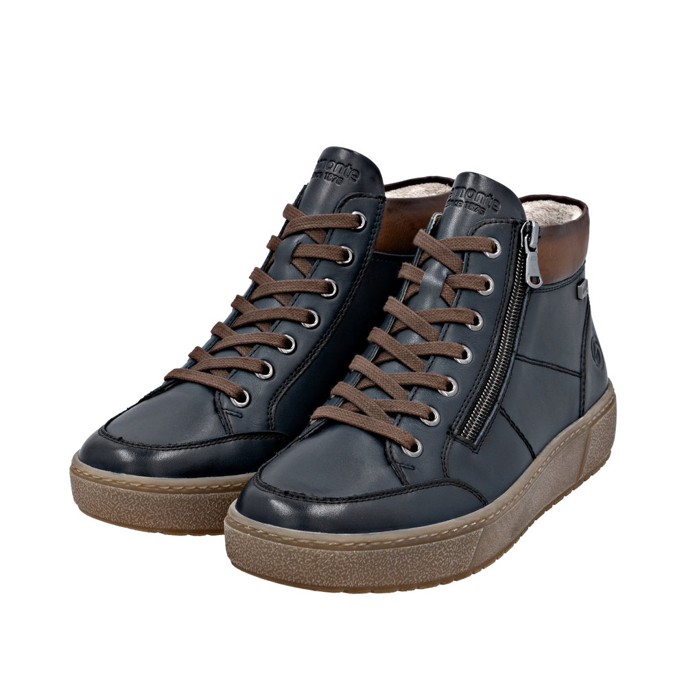 REMONTE Damen Stiefelette blau braun D2T70-14 echt Leder