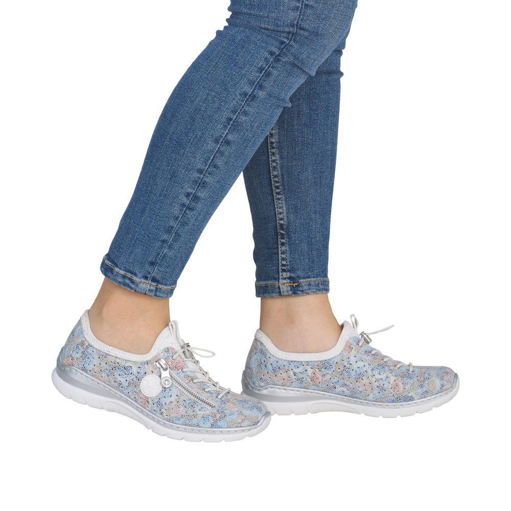 RIEKER Damen Sneaker Slipper weiß bunt L3252-91 Gummizug