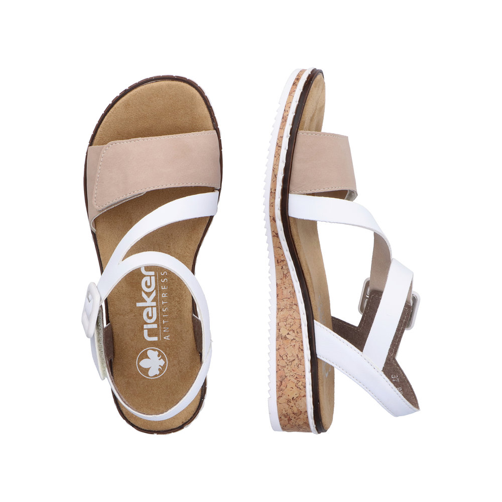 RIEKER Damen Sandale weiß beige V3660-60 mit Klettverschluss