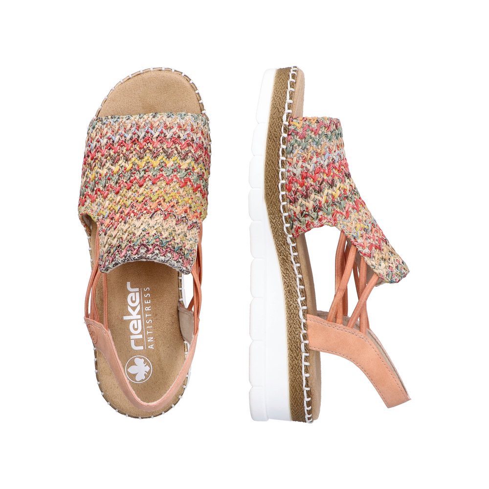 RIEKER Damen Sandale beige kombi V1241-90 Gummizug