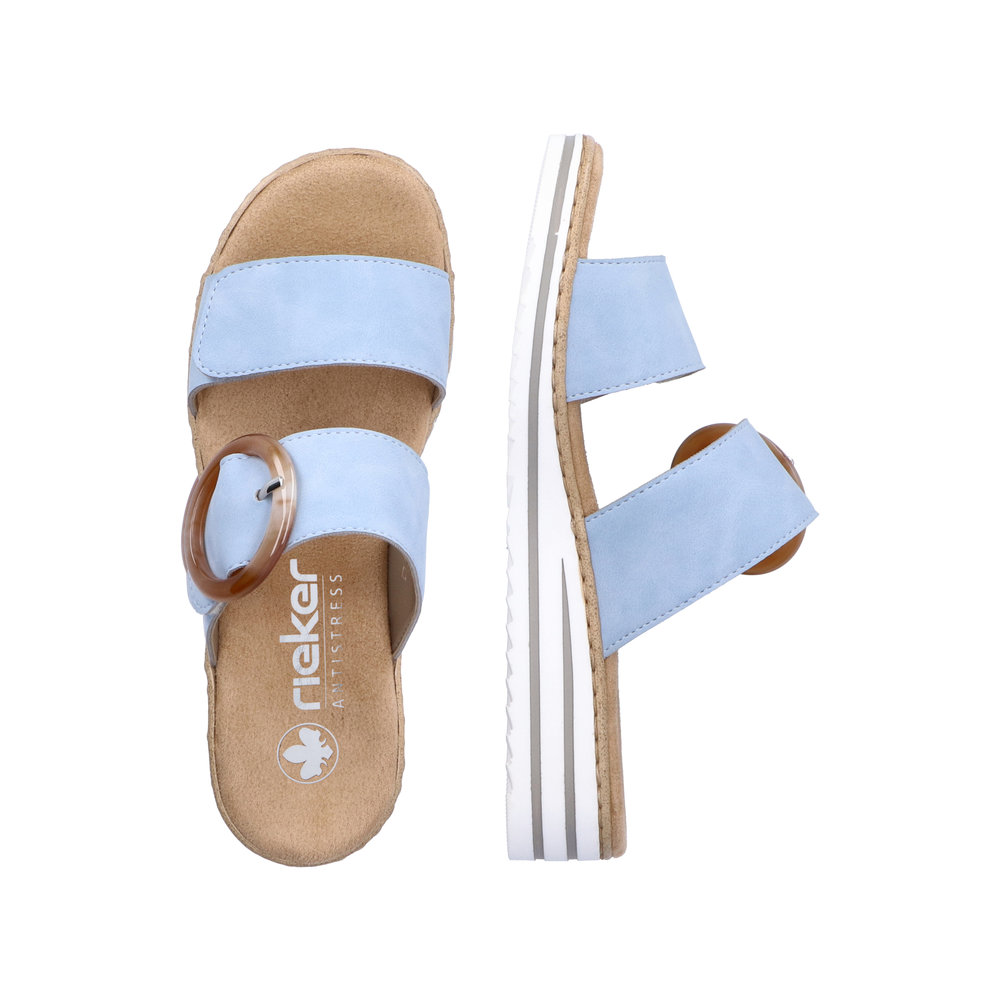 RIEKER Damen Pantolette hellblau V0692-10 Klettverschlüsse