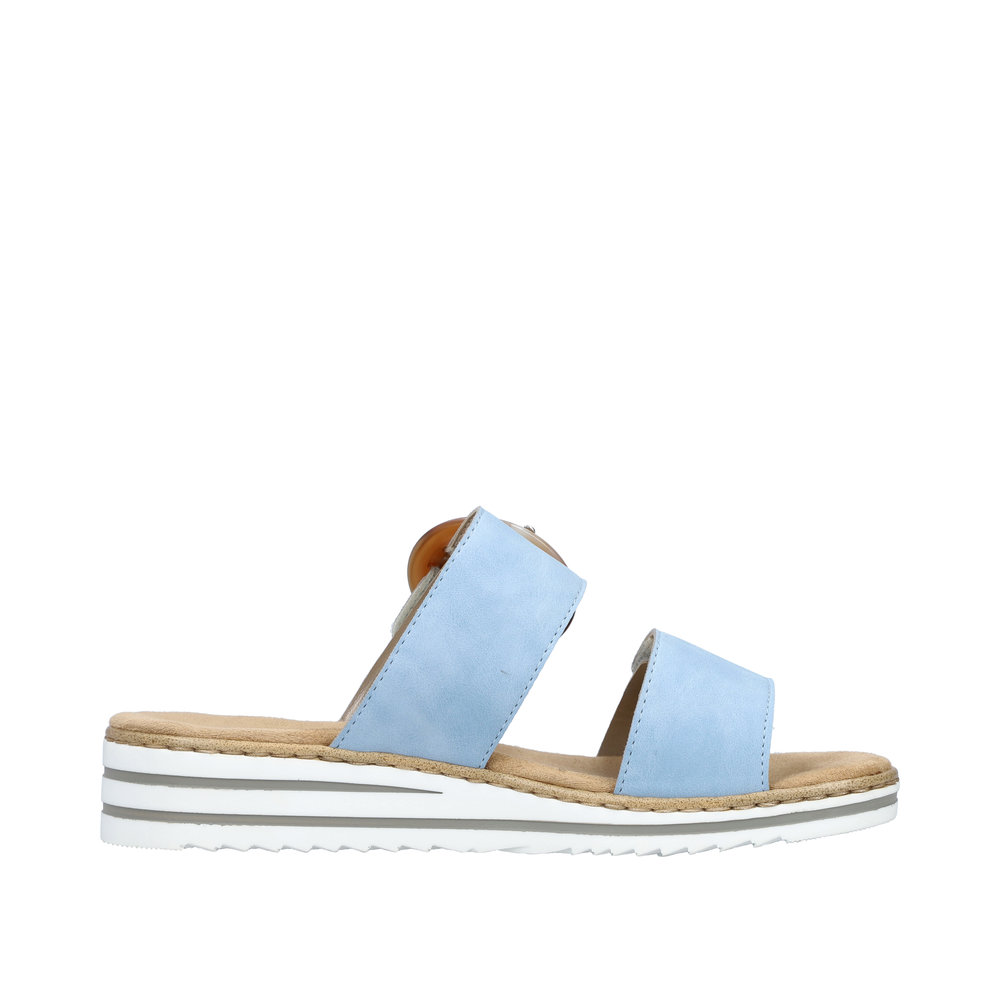 RIEKER Damen Pantolette hellblau V0692-10 Klettverschlüsse