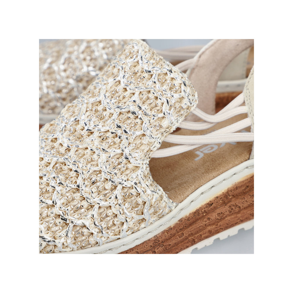 RIEKER Damen Sandale beige silber 62741-60 Gummizug