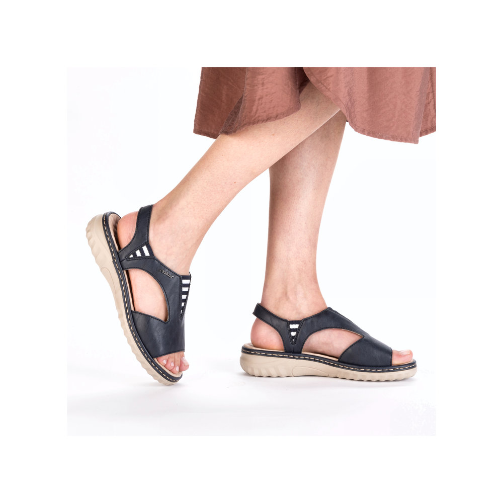 RIEKER Damen Sandale blau 60466-15 genopptes Fußbett